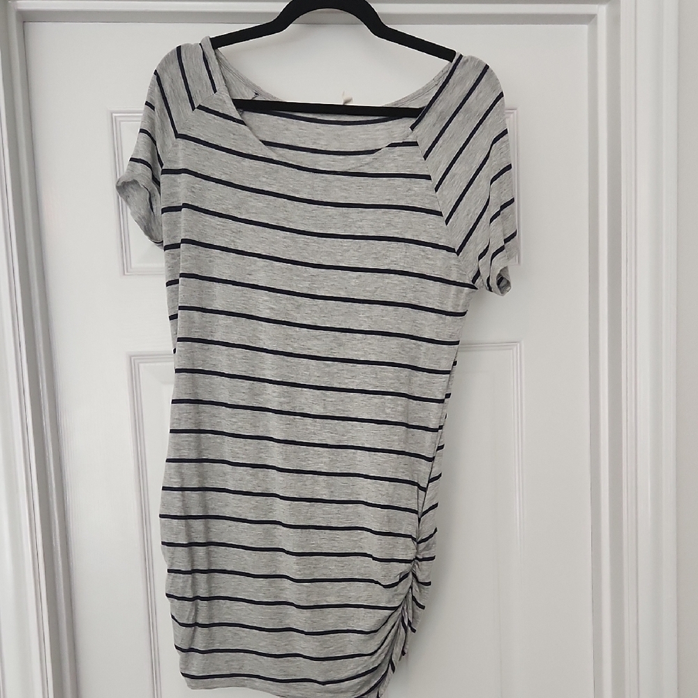Striped Gray and Navy Women's Maternity Top